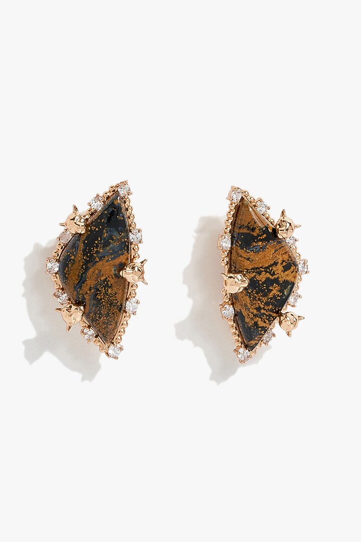 Rose Gold Plated Cabochon Stone & Cubic Zirconia Stud Earrings by Outhouse at Pernia's Pop Up Shop