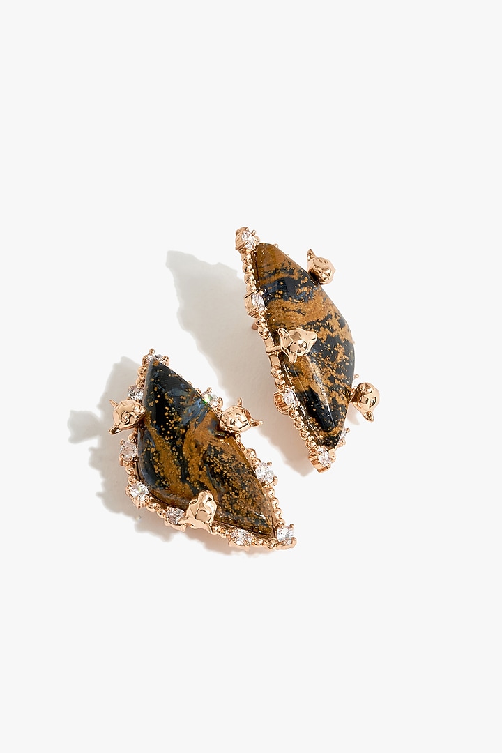 Rose Gold Plated Cabochon Stone & Cubic Zirconia Stud Earrings by Outhouse at Pernia's Pop Up Shop
