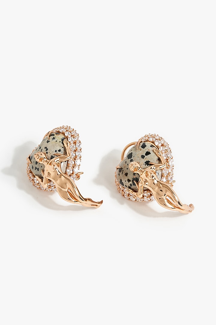 Rose Gold Plated Cubic Zirconia & Dalmatian Stone Stud Earrings by Outhouse at Pernia's Pop Up Shop