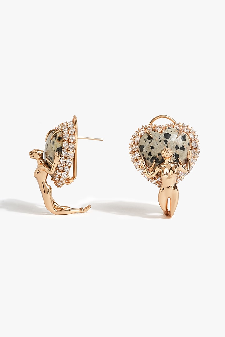 Rose Gold Plated Cubic Zirconia & Dalmatian Stone Stud Earrings by Outhouse at Pernia's Pop Up Shop