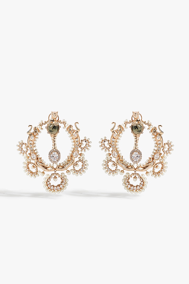 Rose Gold Plated Prehnite Stone Chandbali Earrings by Outhouse at Pernia's Pop Up Shop
