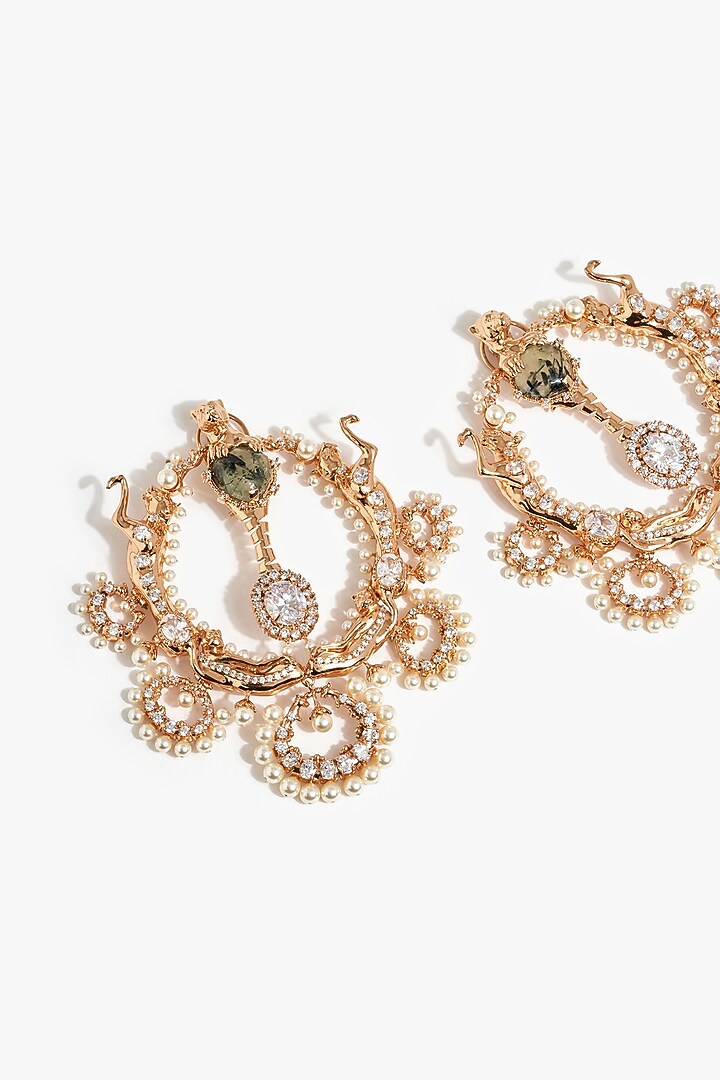 Rose Gold Plated Prehnite Stone Chandbali Earrings by Outhouse at Pernia's Pop Up Shop