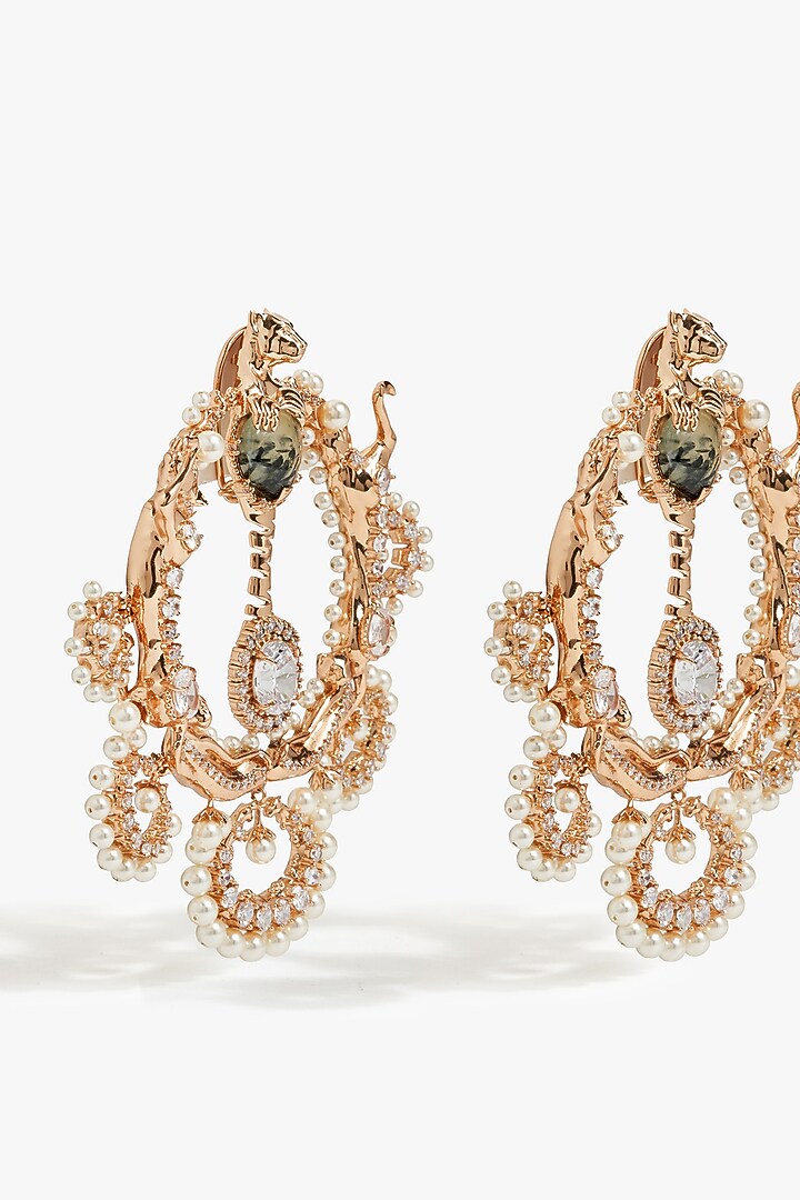 Rose Gold Plated Prehnite Stone Chandbali Earrings by Outhouse at Pernia's Pop Up Shop