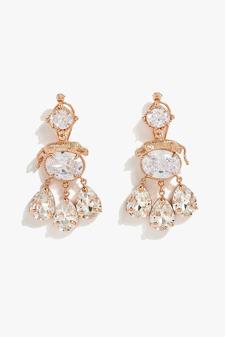 Rose Gold Plated Swarovski Stone Dangler Earrings by Outhouse at Pernia's Pop Up Shop