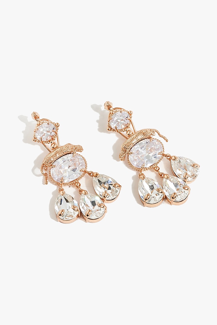 Rose Gold Plated Swarovski Stone Dangler Earrings by Outhouse at Pernia's Pop Up Shop