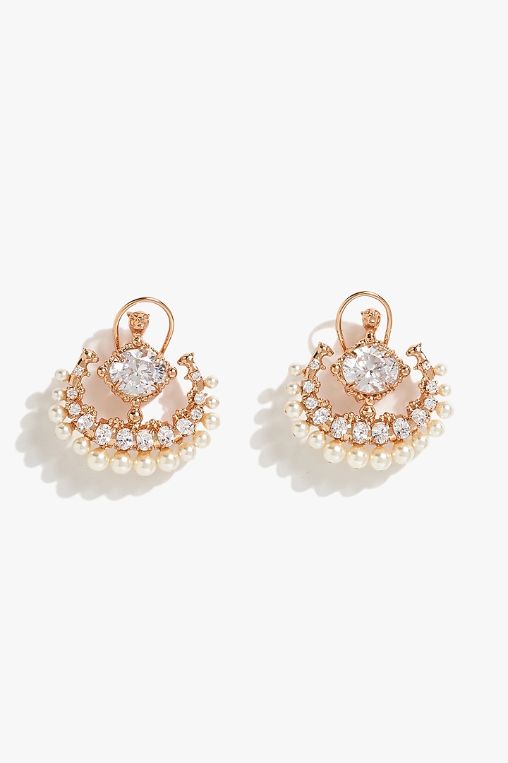 Rose Gold Plated Swarovski Crystal & Pearl Stud Earrings by Outhouse at Pernia's Pop Up Shop