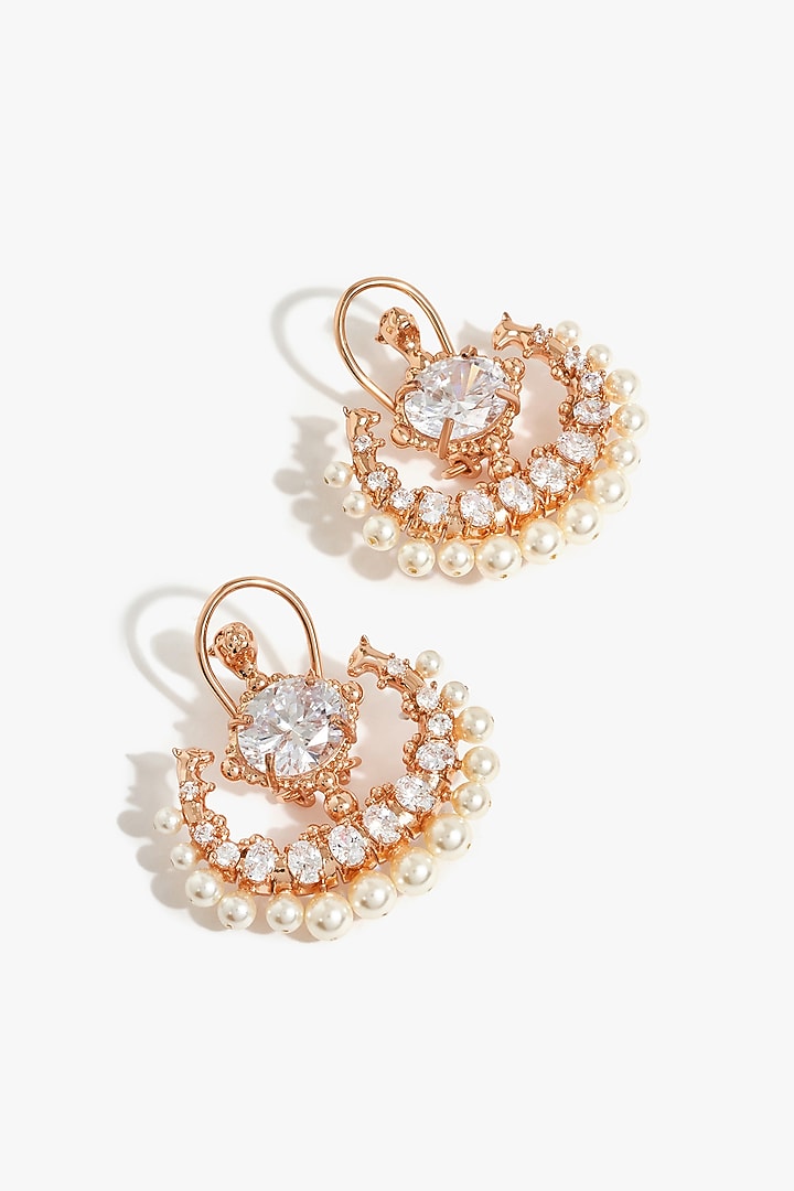 Rose Gold Plated Swarovski Crystal & Pearl Stud Earrings by Outhouse at Pernia's Pop Up Shop