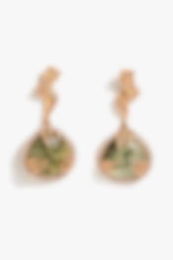 Rose Gold Plated Prehnite Orb & Cubic Zirconia Dangler Earrings by Outhouse at Pernia's Pop Up Shop