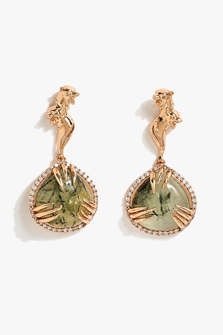 Rose Gold Plated Prehnite Orb & Cubic Zirconia Dangler Earrings by Outhouse at Pernia's Pop Up Shop