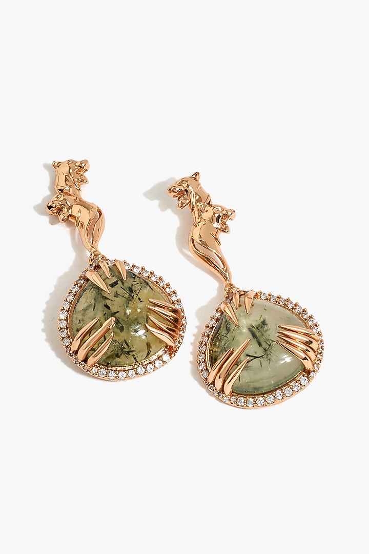 Rose Gold Plated Prehnite Orb & Cubic Zirconia Dangler Earrings by Outhouse at Pernia's Pop Up Shop