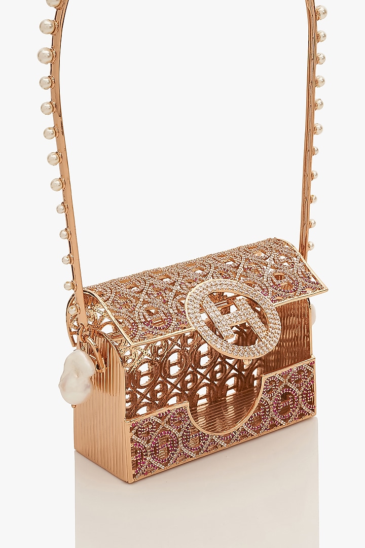Rose Gold Finish Brass Pearl Bag by Outhouse at Pernia's Pop Up Shop