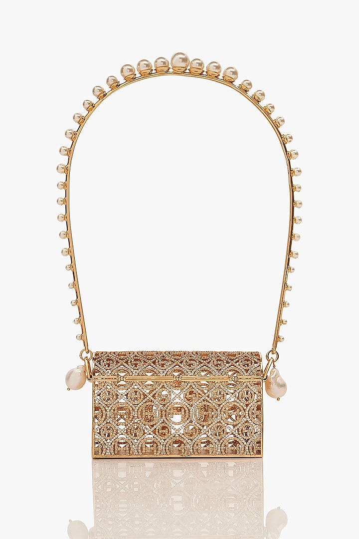 Champagne Gold Brass Pearl Bag by Outhouse at Pernia's Pop Up Shop