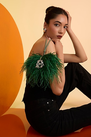 Amazon Green Vegan Leather Feather Minivet Bag by Outhouse