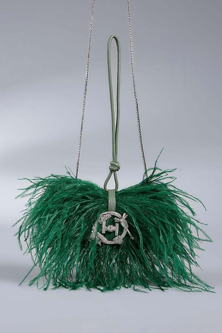 Amazon Green Vegan Leather Feather Minivet Bag by Outhouse at Pernia's Pop Up Shop