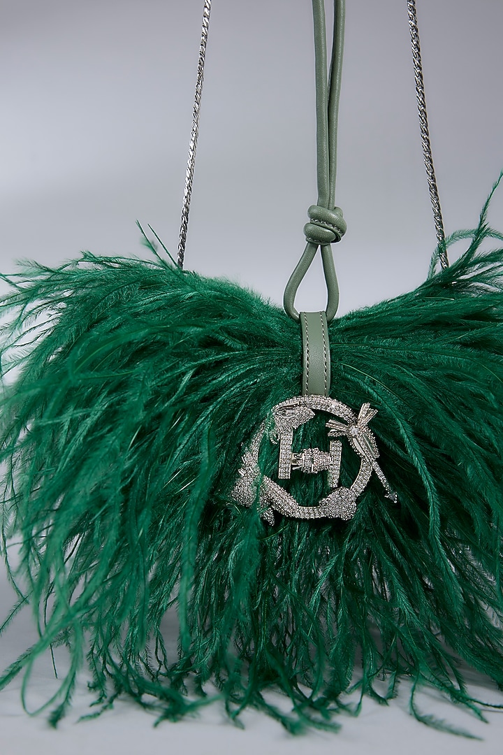 Amazon Green Vegan Leather Feather Minivet Bag by Outhouse at Pernia's Pop Up Shop