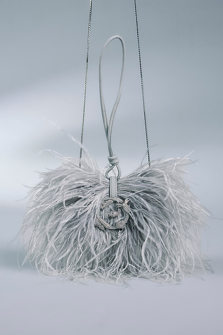 Grey Vegan Leather Feather Minivet Bag by Outhouse at Pernia's Pop Up Shop
