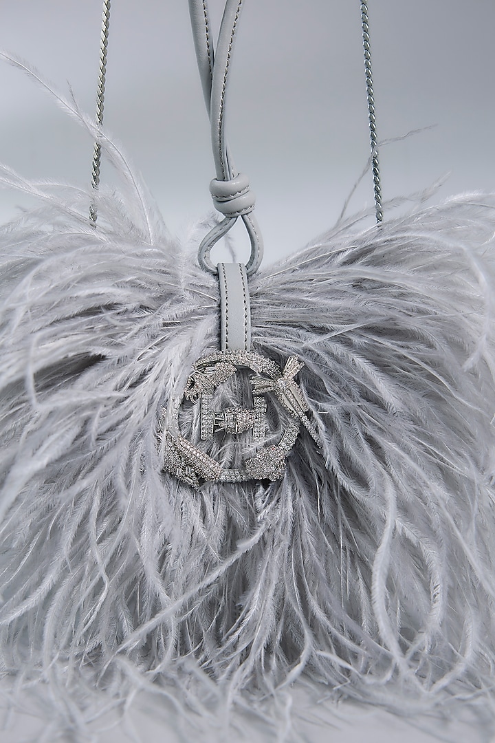 Grey Vegan Leather Feather Minivet Bag by Outhouse at Pernia's Pop Up Shop