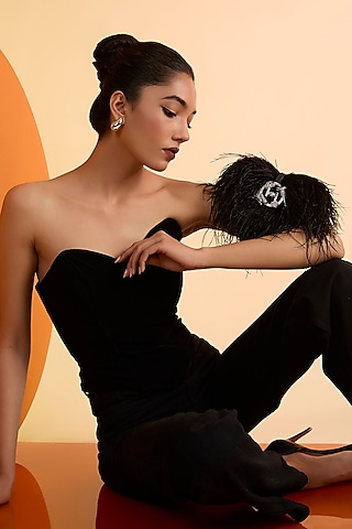 Black Vegan Leather Feather Minivet Bag by Outhouse