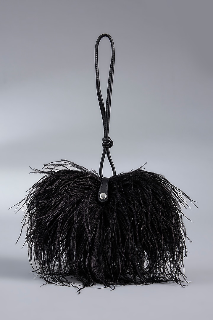 Black Vegan Leather Feather Minivet Bag by Outhouse at Pernia's Pop Up Shop
