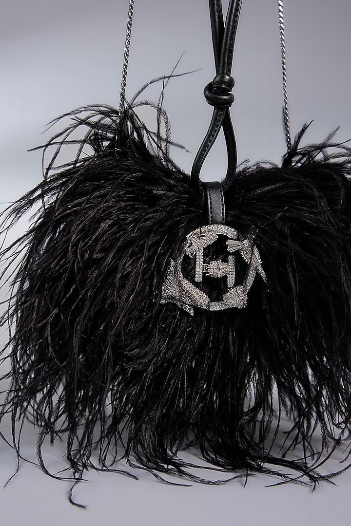 Black Vegan Leather Feather Minivet Bag by Outhouse at Pernia's Pop Up Shop