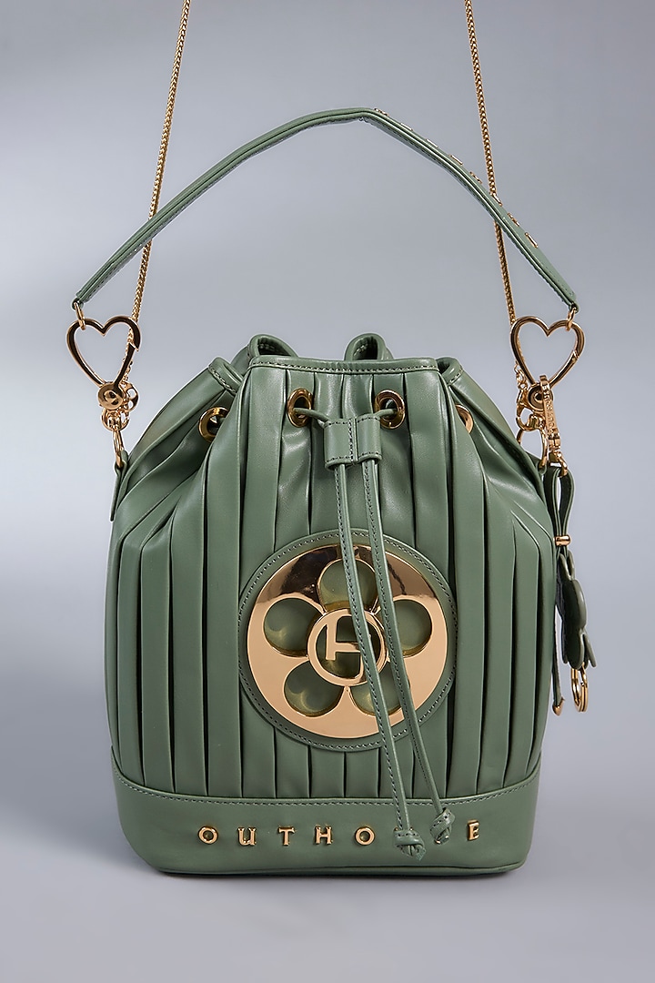Fern Green Vegan Leather Bucket Bag by Outhouse at Pernia's Pop Up Shop