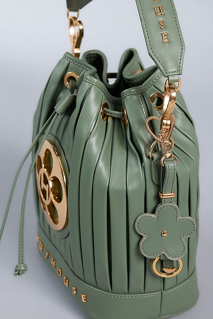 Fern Green Vegan Leather Bucket Bag by Outhouse at Pernia's Pop Up Shop