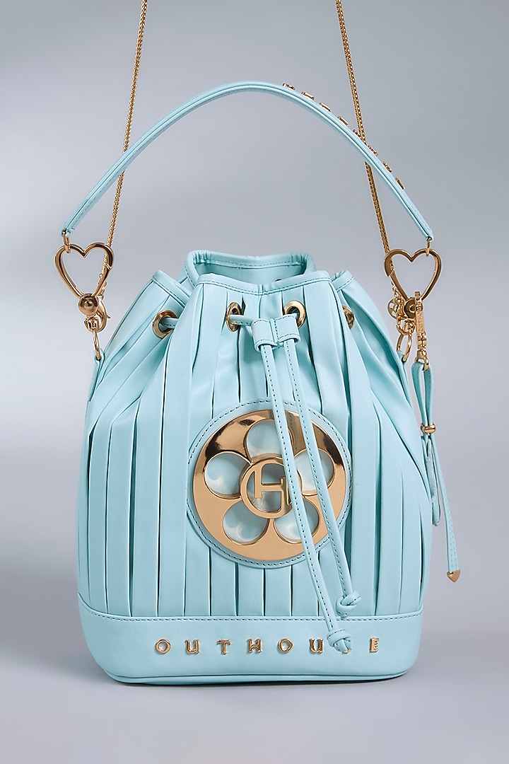 Powder Blue Vegan Leather Bucket Bag by Outhouse at Pernia's Pop Up Shop