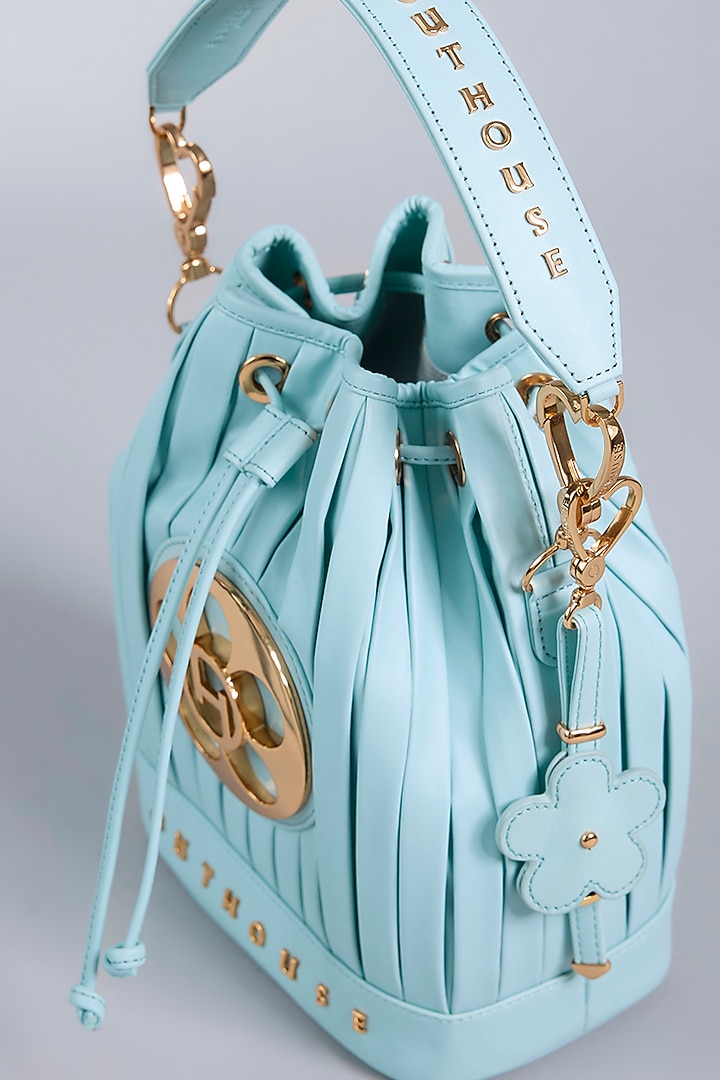 Powder Blue Vegan Leather Bucket Bag by Outhouse at Pernia's Pop Up Shop