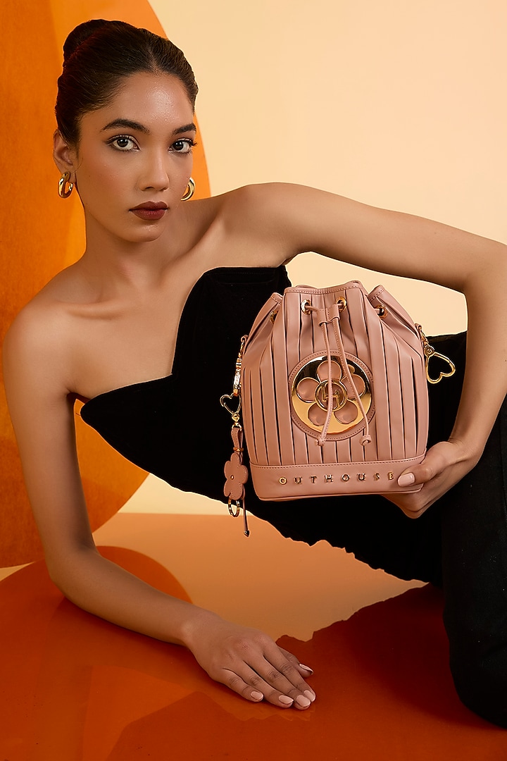 Pale Pink Vegan Leather Bucket Bag by Outhouse at Pernia's Pop Up Shop