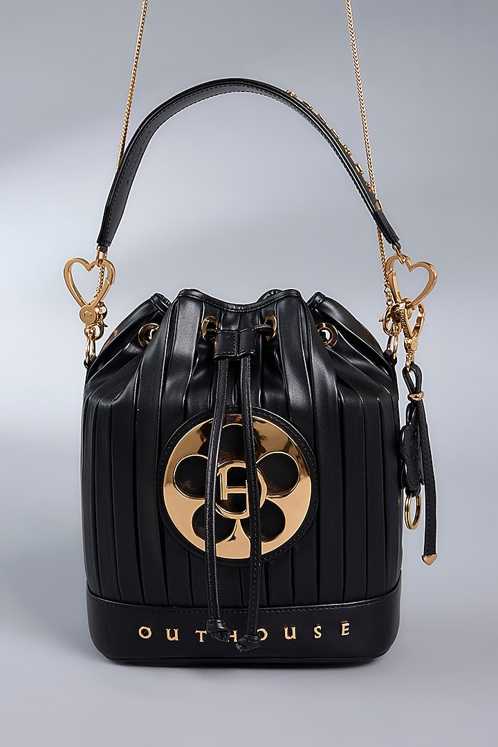 Noir Black Vegan Leather Bucket Bag by Outhouse at Pernia's Pop Up Shop
