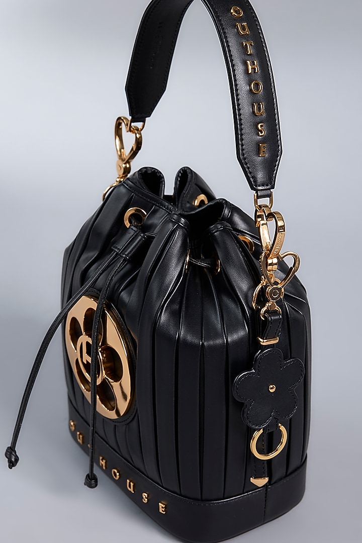 Noir Black Vegan Leather Bucket Bag by Outhouse at Pernia's Pop Up Shop