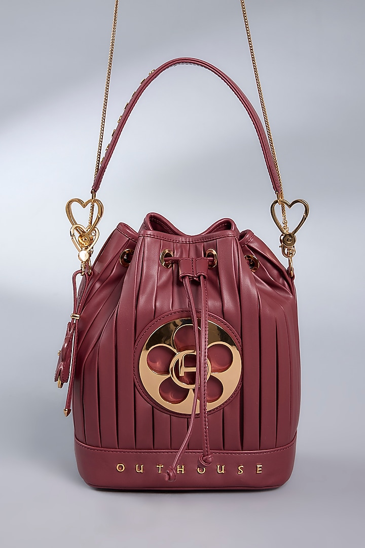 Rosewood Maroon Vegan Leather Bucket Bag by Outhouse at Pernia's Pop Up Shop