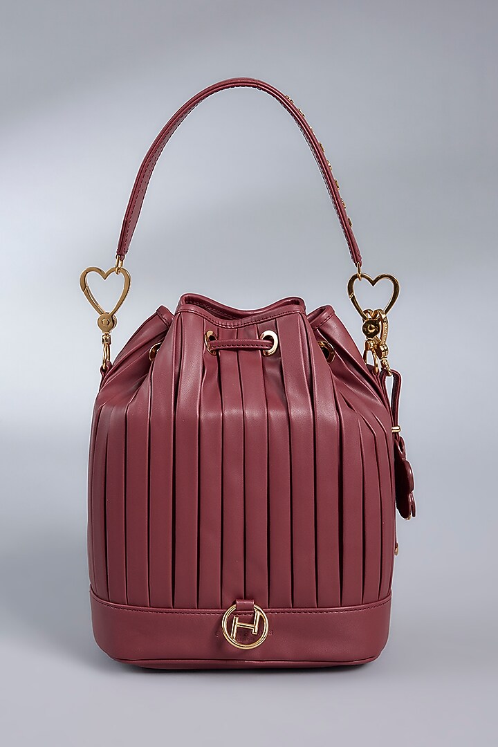 Rosewood Maroon Vegan Leather Bucket Bag by Outhouse at Pernia's Pop Up Shop