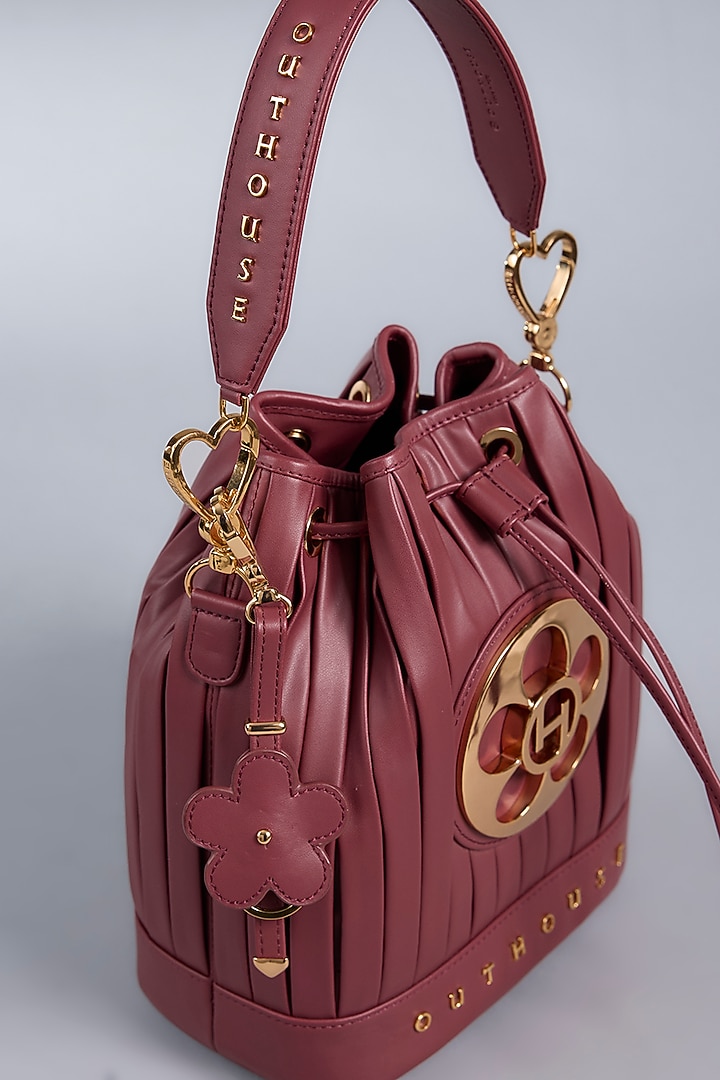 Rosewood Maroon Vegan Leather Bucket Bag by Outhouse at Pernia's Pop Up Shop