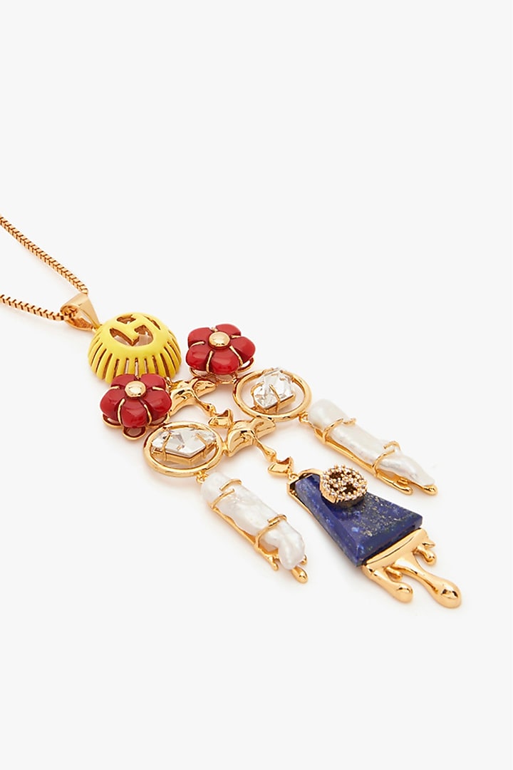 Gold Plated Keshi pearls & Lapis Lazuli Stone Pendant Necklace by Outhouse at Pernia's Pop Up Shop