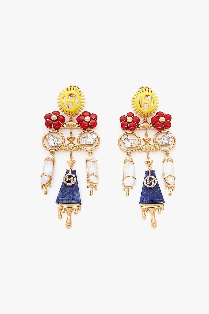 Rose Gold Plated Keshi Pearl & Lapis Lazuli Dangler Earrings by Outhouse at Pernia's Pop Up Shop