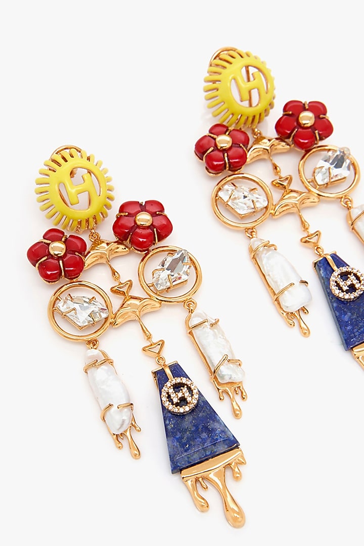 Rose Gold Plated Keshi Pearl & Lapis Lazuli Dangler Earrings by Outhouse at Pernia's Pop Up Shop