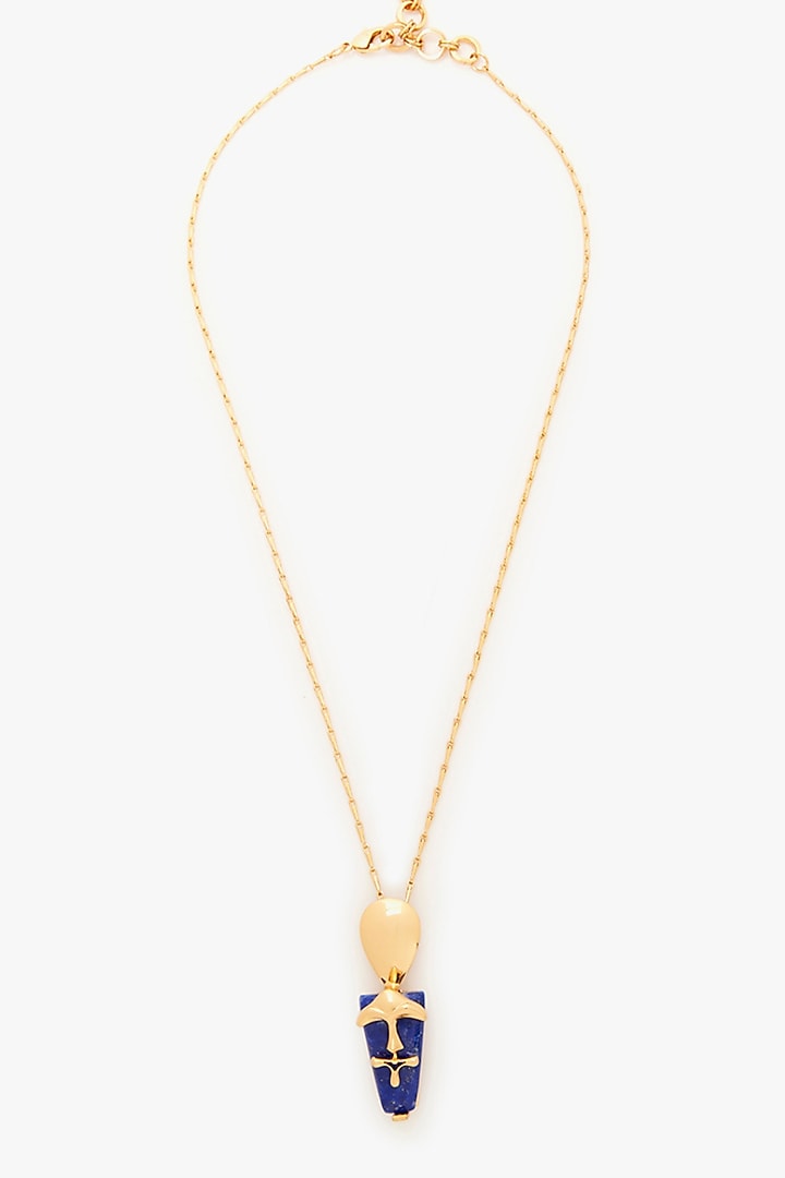 Rose Gold Plated Shroom Motif & Lapis Lazuli Stone Pendant Necklace by Outhouse at Pernia's Pop Up Shop