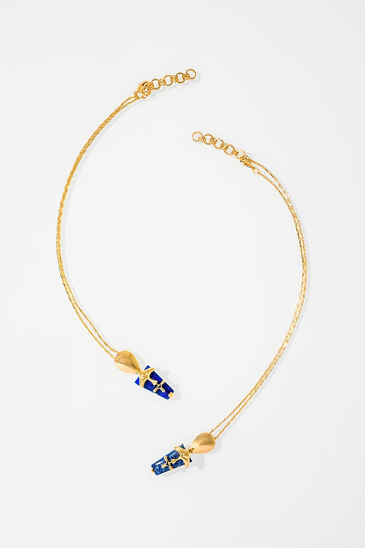 Rose Gold Plated Shroom Motif & Lapis Lazuli Stone Pendant Necklace by Outhouse at Pernia's Pop Up Shop