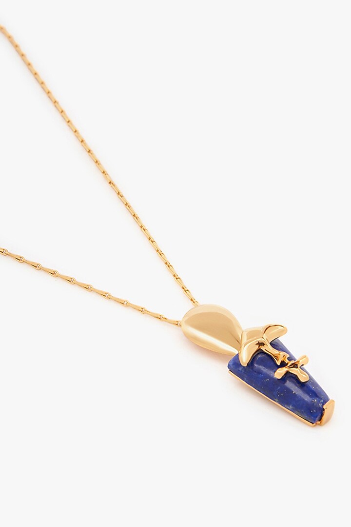 Rose Gold Plated Shroom Motif & Lapis Lazuli Stone Pendant Necklace by Outhouse at Pernia's Pop Up Shop