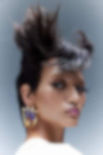 Gold Plated Lapis Lazuli Sculpt Hoop Earrings by Outhouse at Pernia's Pop Up Shop