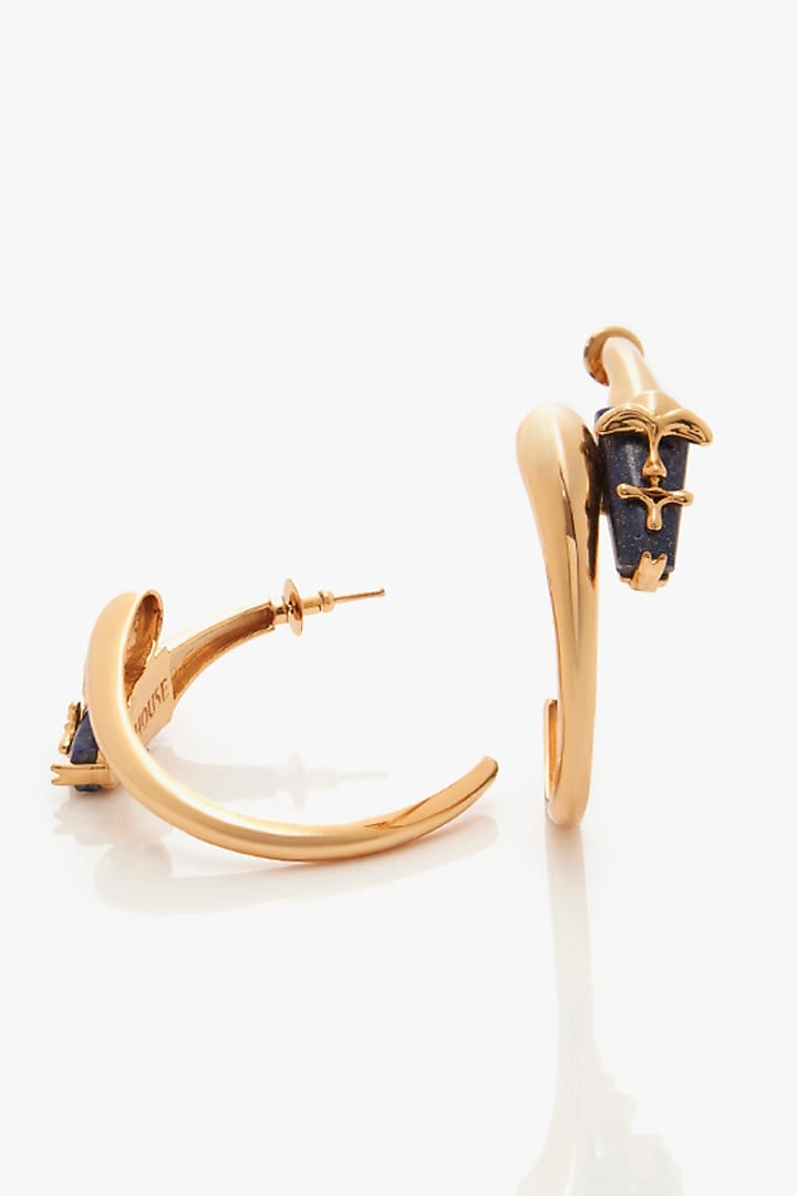 Gold Plated Lapis Lazuli Sculpt Hoop Earrings by Outhouse at Pernia's Pop Up Shop
