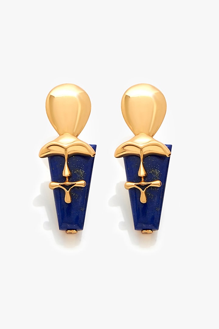 Gold Plated Shroom Motifs & Lapis Lazuli Stud Earrings by Outhouse at Pernia's Pop Up Shop
