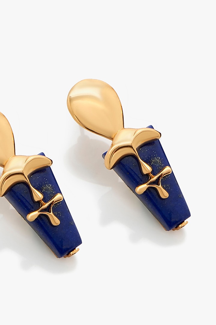 Gold Plated Shroom Motifs & Lapis Lazuli Stud Earrings by Outhouse at Pernia's Pop Up Shop