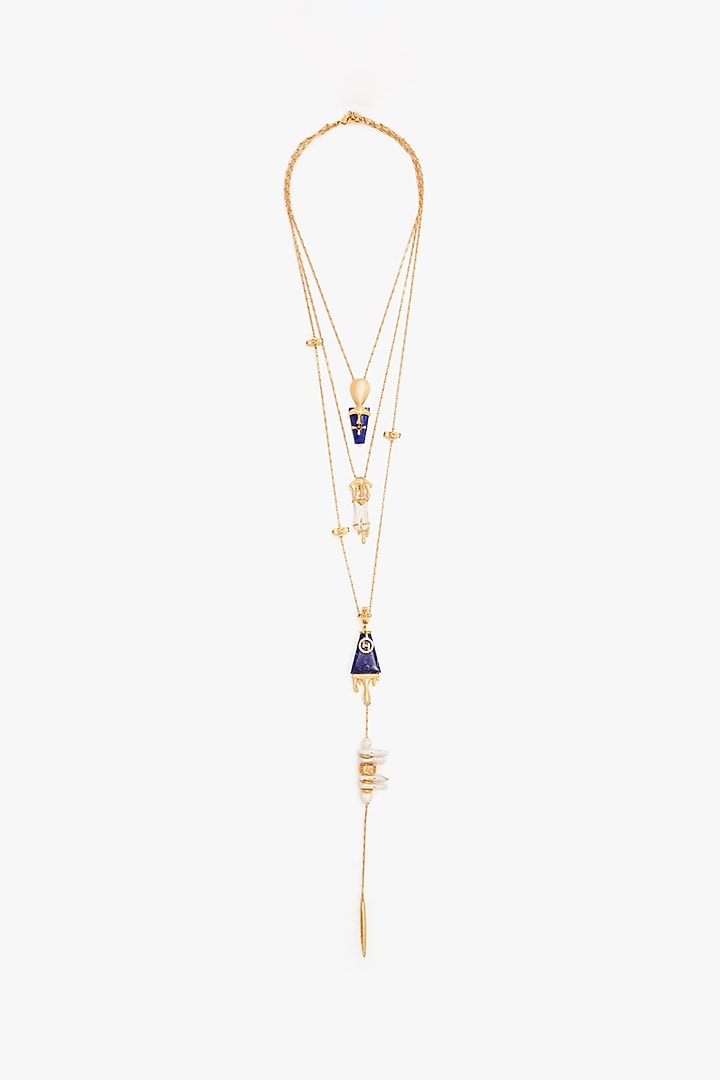 Rose Gold Plated Keshi Pearl & Lapis Lazuli Long Necklace by Outhouse at Pernia's Pop Up Shop