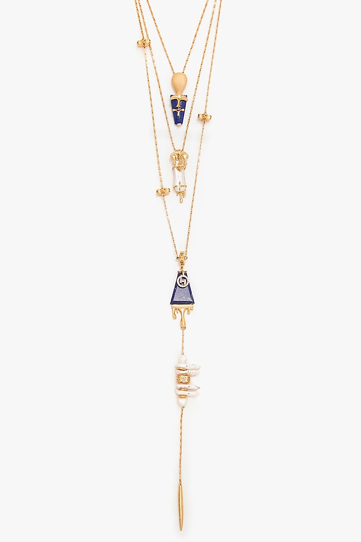 Rose Gold Plated Keshi Pearl & Lapis Lazuli Long Necklace by Outhouse at Pernia's Pop Up Shop