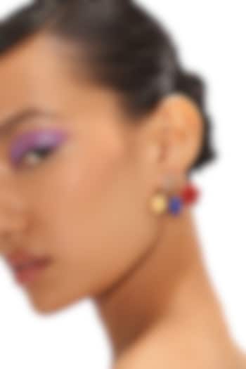 Gold Plated Cubic Zirconia & Lapis Lazuli Floral Stud Earrings by Outhouse at Pernia's Pop Up Shop