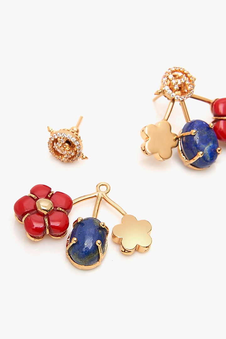 Gold Plated Cubic Zirconia & Lapis Lazuli Floral Stud Earrings by Outhouse at Pernia's Pop Up Shop