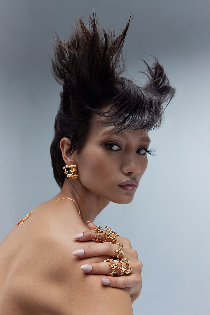 Gold Plated Shroom Motif Hoop Earrings by Outhouse at Pernia's Pop Up Shop