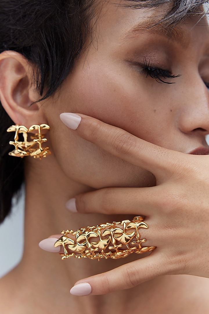 Gold Plated Shroom Motif Hoop Earrings by Outhouse at Pernia's Pop Up Shop